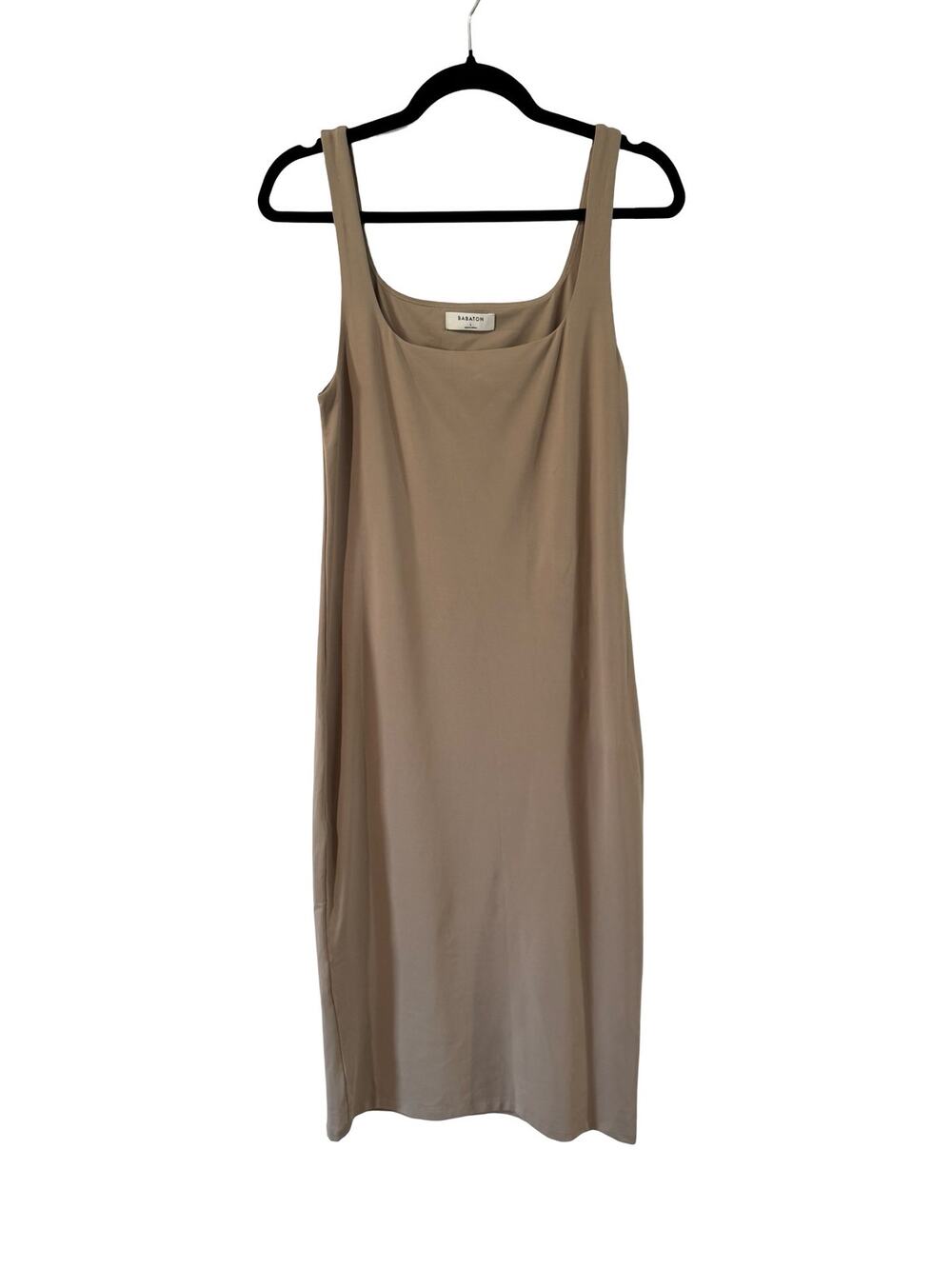 Aritzia Babaton Contour Midi Dress Taupe Square Neck Bodycon Size Large